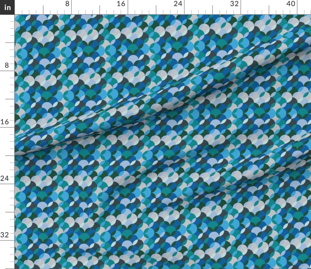 Mid Century Modern Mermaid Scales Blue Teal Gray Retro Inspired Atomic Era 1950S 1960S Look Custom Printed Fabric by Spoonflower Various Fabrics by the Yard or Fat Quarter